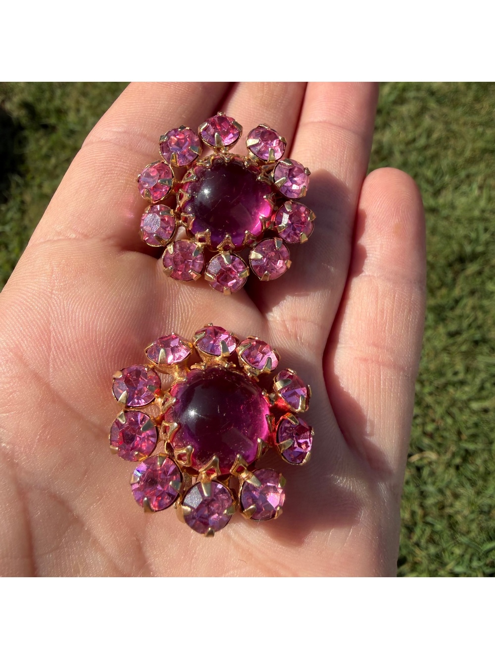 Weiss pink rhinestone clip earrings vintage 60s